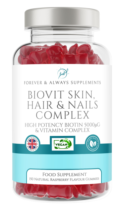 Biovit Hair Skin & Nails Complex - 150 Natural Raspberry Flavour Gummies